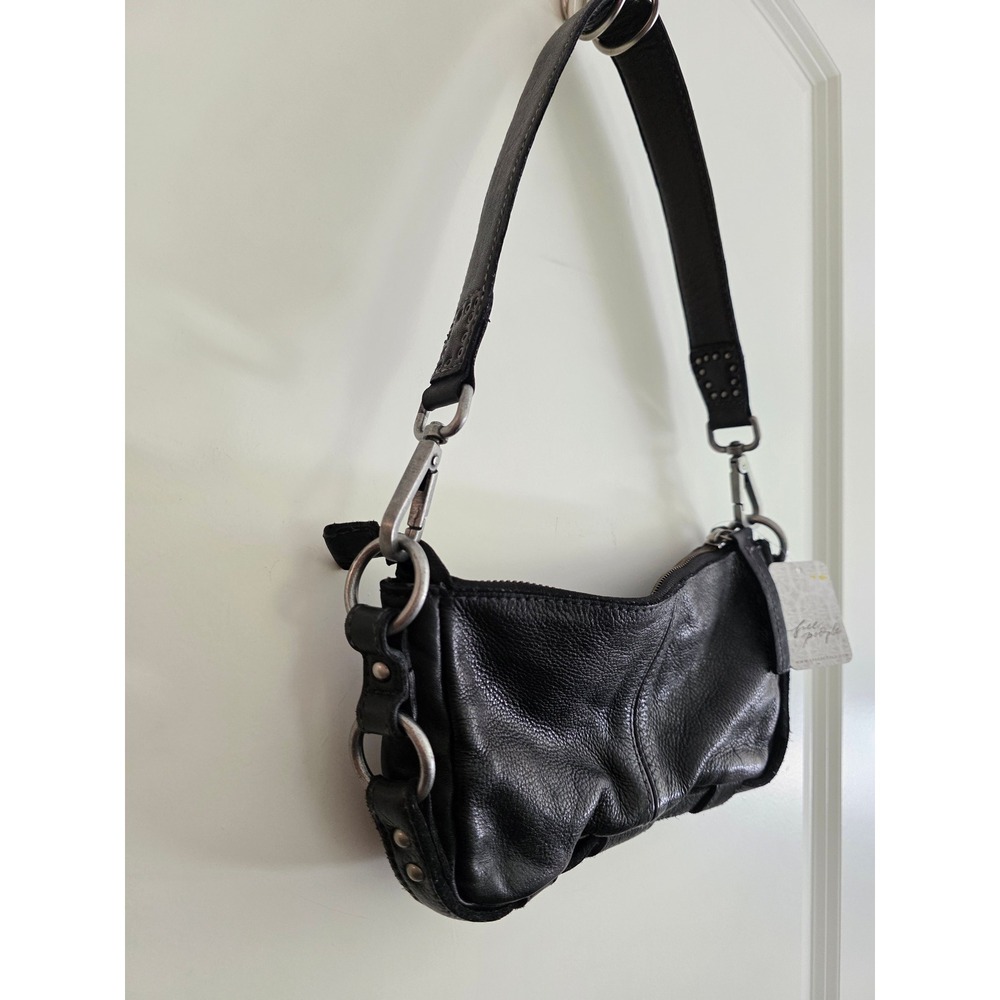 Free People We The Free Lillie Leather Shoulder Bag Black Baguette Y2K NWT - Picture 2 of 9